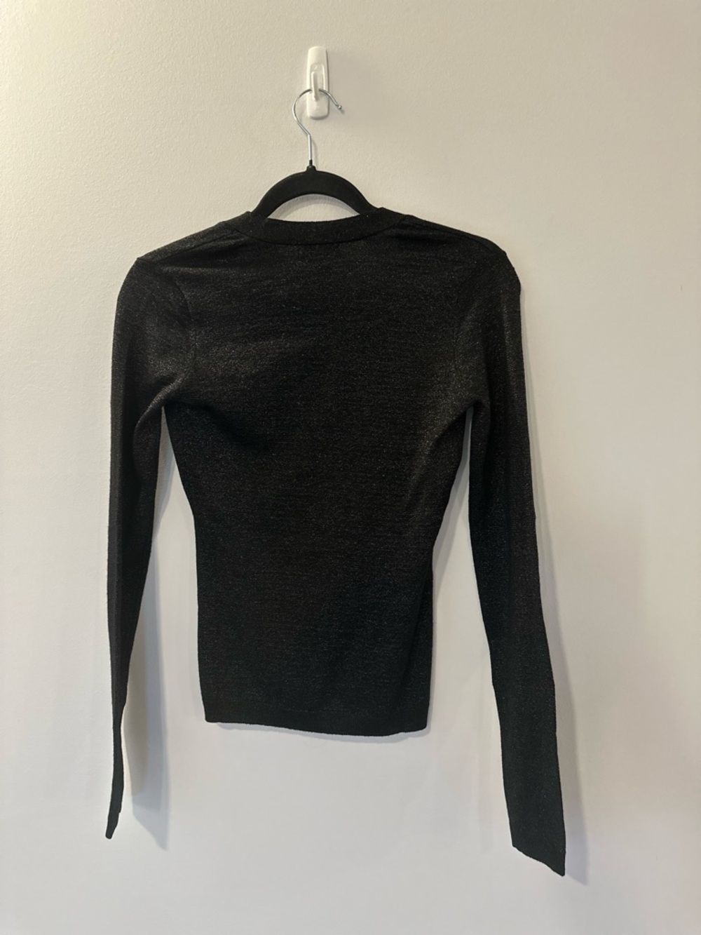 Black Sparkle V-Neck Cardigan XS Slim Fit Button Front Metallic Shimmer NWT - Picture 5 of 12
